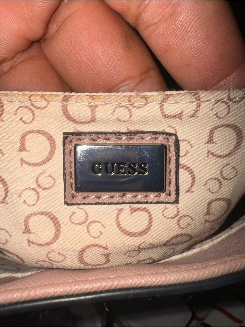 GUESS Blush Pink Signature Chain Detail Backpack